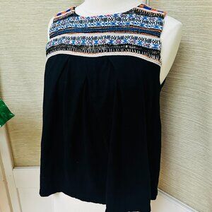 Anthropologie Black Boho Beaded Top Akemi + Kin Sleeveless Tank Top Embroidery